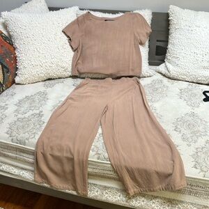 Mocha 2 piece set wide leg  Pant and crop top